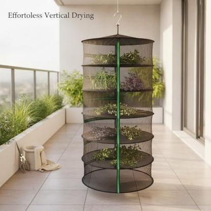 Collapsible Hanging Dryer with Zippered Mesh Layers, Space-Saving Foldable Air Drying Rack for Kitchen, Balcony, and Laundry (Black) - size: 12.99 x 12.99 x 68.9 in
