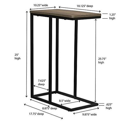 Household Essentials Ashwood Industrial Narrow End Table | Metal C Shaped Frame and Rectangle Faux Wood Top, C Table - color: Ashwood