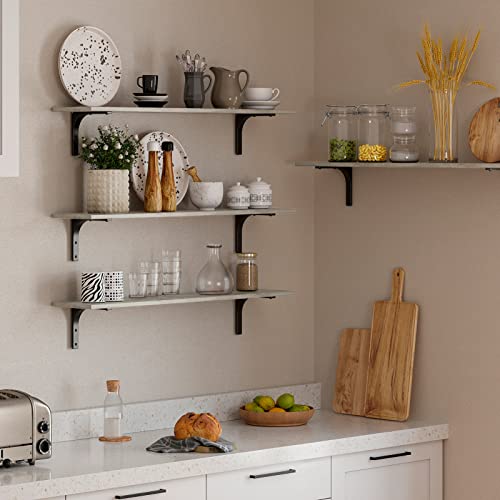 Long Wall Shelves, 39.4Inch Wooden Wall Mounted Shelves, Set of 2 | Large Floating Book Shelf, Metal Bracket, Easy Assembly, Max Load 33lbs, Wall Storage Ledges, Bedroom/Bathroom/Kitchen Greige - color: Greige, size: 39.4 Inch