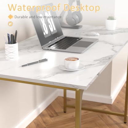 47 Inch Computer Desk with Wood Board and Metal Frame, Modern Simple Style Work Desk with Adjustable Feet, Study Gaming Desk Table for Home Office, Bedroom, Small Spaces - color: Gold