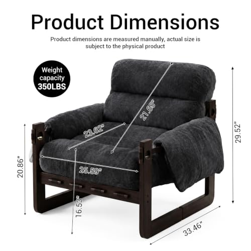 Chenille Accent Chair, Comfy Armchair for Living Room, Dark Gray | Wide padded seat, high-density foam, solid wood frame, 350 lb support, comfy lounge chair, reading chair, bedroom chair - color: Chenille-dark Gray