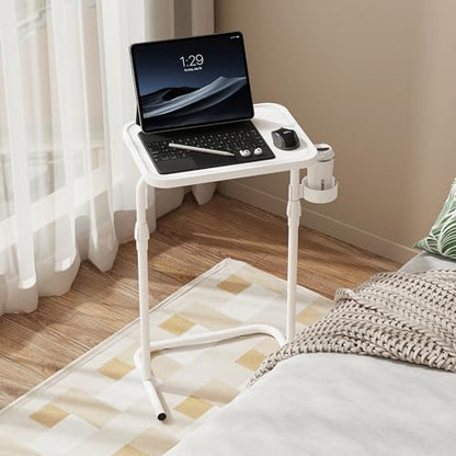 TUTOTAK C Shaped End Table with Tiltable Surface, Set of 2, Adjustable Height Side Table, Slide Under Couch Table TV Tray for Eating, Sofa Tray for Livingroom, Bedroom White TB01BW0912 - color: White
