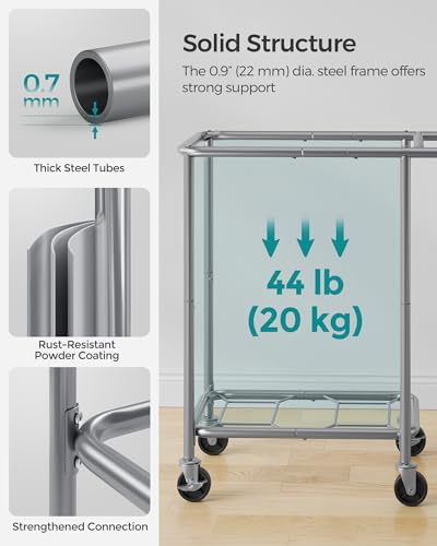 SONGMICS Laundry Basket with Wheels, 2-Section Rolling Laundry Hamper, 37 Gallons (140 L), Removable Liner, Steel Frame with Handle, 27.2 x 15.4 x 31.9 Inches, Ink Black URLS004B01 - color: Ink Black, size: 140 L (2-Section)