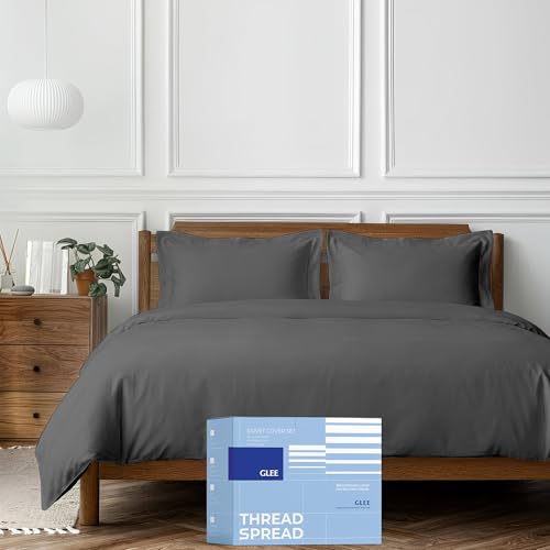 THREAD SPREAD 100% Egyptian Cotton Twin XL/Twin Duvet Cover Set - Luxury 400 Series Glee Collection Duvet Cover Twin Size, Soft & Durable Hidden Zipper Closure & 7 Corner Ties (3 PC, Dark Grey) - color: Dark Grey, size: 3 PC - Twin / Twin XL