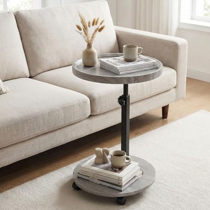 YYW C Table End Table Adjustable Height, Couch Tables that Slide Under for Small Spaces, 360°Swivel TV Tray Table, C Shaped Side Tables Living Room and Bedroom for Sofa, Bed, Chair, Snack (Wood Gray) - color: Wood Gray