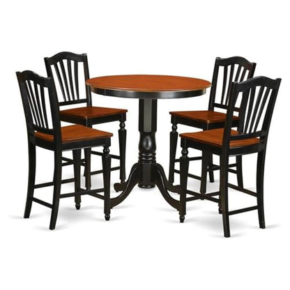 East West Furniture JACH5-BLK-W 5 Piece Counter Height Dining Table Set Includes a Round Kitchen Table with Pedestal and 4 Dining Room Chairs, 36x36 Inch, Black & Cherry - color: Jach5-blk-w