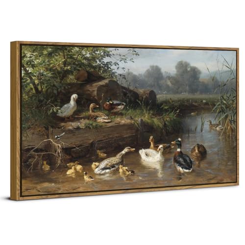 Countryside Landscape Wall Art Framed Duck Wall Decor Vintage Picture Classical Country Field Canvas Painting Prints Poster Farmhouse Animals Scenic Artwork for Living Room Home Decorations 24x48 - color: Duck, size: 24"L x 48"W