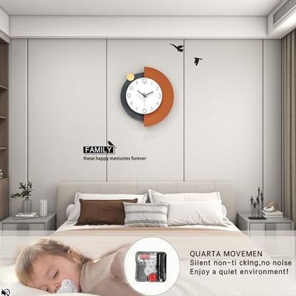 FLEBLE Modern Wall Clocks for Living Room Decor Large Decorative Wall Clock | Analog Battery Operated for Bedroom Office Kitchen Classroom Home Black Wood Pendulum Clock Silent Non Ticking 14x16 inches - size: 14*16in