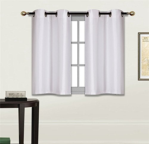 Elegant Home 2 Panels Tiers Grommets Small Window Treatment Curtain Faux Silk Insulated Blackout Drape Short Panel 28" W X 36" L Each for Kitchen Bathroom or Any Small Window # D24 (White) - color: White