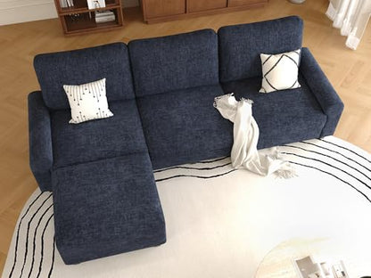 EASE MOOSE 100" Chenille L-Shaped Sectional Sofa with Ottoman, Navy Blue | Deep Seat, Pet-friendly, Removable Washable Cover, Pocket Spring Cushion, Easy Clean, Easy Assembly Couches for Living Room - color: Navy Blue, size: 100" L-Shape