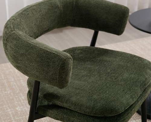 ROCITY Green Dining Chairs Set of 4 Modern Upholstered Kitchen Chairs | Curved Barrel Back, Black Metal Legs, Chenille Fabric Side Chairs, For Dining Room/Restaurant - color: Olive Green, size: 4PCS