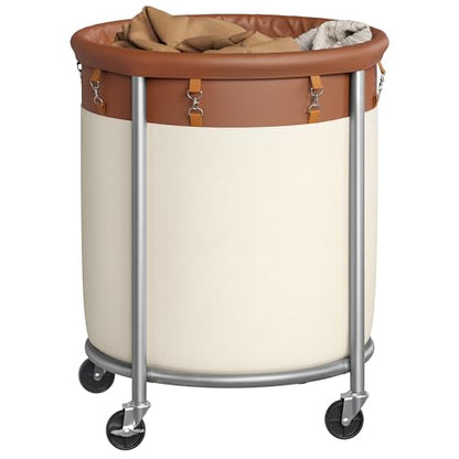SONGMICS Laundry Basket, Rolling Steel Frame with 2 Locking Wheels, 190 L | Heavy-Duty Laundry Hamper Cart with Removable Bag, Coffee Brown and Cream White, URLS001KQ02 - color: Coffee Brown + Cream White, size: 190 L (1-Section)