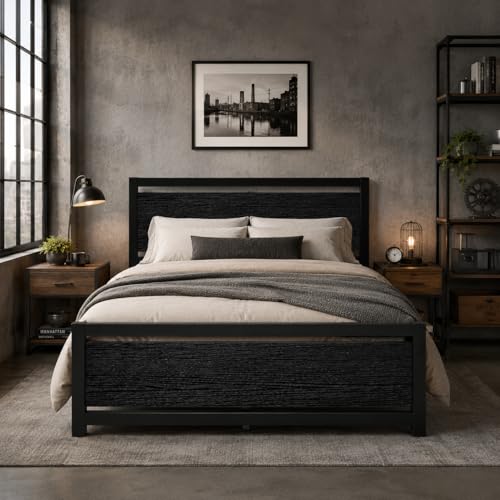 Full Size Bed Frame with Headboard, Full Metal Platform Bed Frame with Steel Slat Support, 10.5 in Storage Clearance, No Box Spring Needed, Easy Assembly, Black - color: Black, size: Full