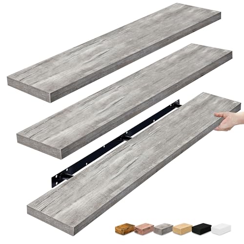 Sorbus Floating Shelves for Wall - 55 Inch Extra-Long Bathroom Shelves, Wall Decor for Bedroom, Kitchen, Living Room, Book Storage - Mounted Floating Shelf with Hidden Brackets (Gray, 3 Pack) - color: Grey, size: 55 Inch, style: 3 Pack