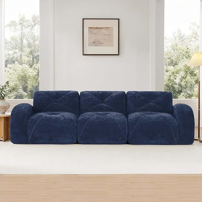 111" Velvet Modular Sofa Cama para Cuarto, Small Couches for Living Room with High Density Sponge, Cloud Loveseat with Tufted Design for Home Theater Study Space, Blue - color: Blue