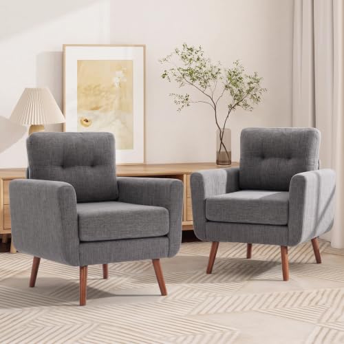 Tbfit Linen Fabric Single Sofa, Accent Chair, Mid Century Modern Armchair for Living Room, Bedroom Button Tufted Upholstered Comfy Reading Sofas, Gray - color: Grey, size: Single*2