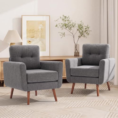 Tbfit Linen Fabric Single Sofa, Accent Chair, Mid Century Modern Armchair for Living Room, Bedroom Button Tufted Upholstered Comfy Reading Sofas, Gray - color: Grey, size: Single*2