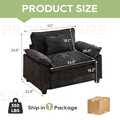 53" Modular Sectional Sofa, Comfy Single Sofa Deep Cloud Couch | Couches for Living Room, Modular Couch, Deep and Wide Seat, Chenille Sofa Sleeper with Throw Pillows, Black - color: Black, size: 53 Inch