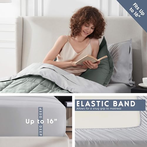 Nestl 5 Piece Twin Comforter Set – Sage Green Reversible Bed in a Bag – Complete Twin Size Bedding Set with Sheets, Pillowcase and Sham - color: Sage Green, size: Twin