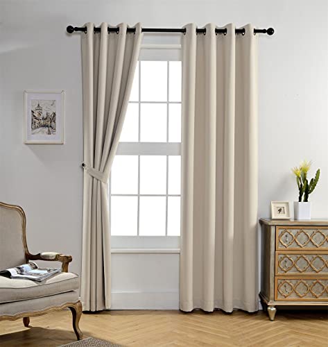 Room Darkening Grommet Thermal Insulated Blackout Window Curtains Panels for Bedroom Set of 2 52x95 Inch Begie, Bonus 2 Tie Backs Included - color: Beige, size: 52"W x 95"L (Pack of 2)