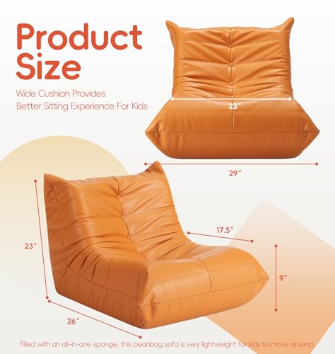 Hobestluk Bean Bag Chair Leather Togo Sofa Memory Foam Adult Living Room | Medium Black,Ergonomic Design,Floor Chair,Waterproof,Easy Clean,Anti-slip Bottom,No Assembly Required,For Bedroom Reading - color: Orange, size: Medium