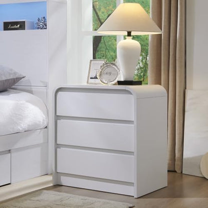 Aitjunz 25" Tall Modern Nightstand with Charging Station, 23.6'' Wide Wood Bedside Table w/3 Storage Drawers, Small Dresser w/Curved Profile Design, End Table for Bedroom, White - color: White