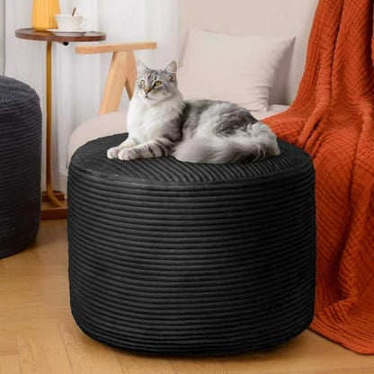 Round Ottoman Foot Rest Pouf for Living Room Couch - Soft Plush Hassock - color: Black