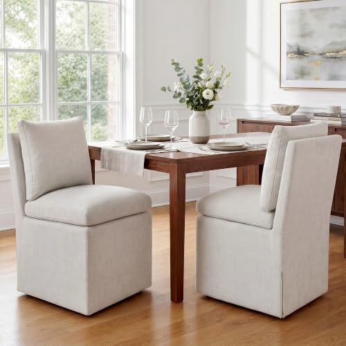 DUHOME Upholstered Armless Dining Chair with Casters,Linen Dining Chairs Set of 2 for Living Room,Single Sofa Chair with 4 Casters for Bedroom Reading Room Waiting Room Kitchen Dining Room - size: 2 pcs