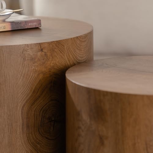 Round Nesting Coffee Table Set of 2 Living Room, No Assembly | Modern Wooden Center Tables, Tea Table for Apartment, Small Circle Accent End Table Set, Brown Wood - color: A-brown Wood