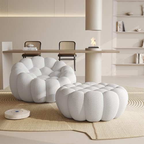 Modular Sectional Sofa,Bubble Couch Set,1 Seater+ Ottoman,Modern Upholstered Bean Bag Sofa Couch Mesh Fabric Lazy Floor Chair Living Roon Sets (Gray) - color: Light Grey, size: 48"+42"