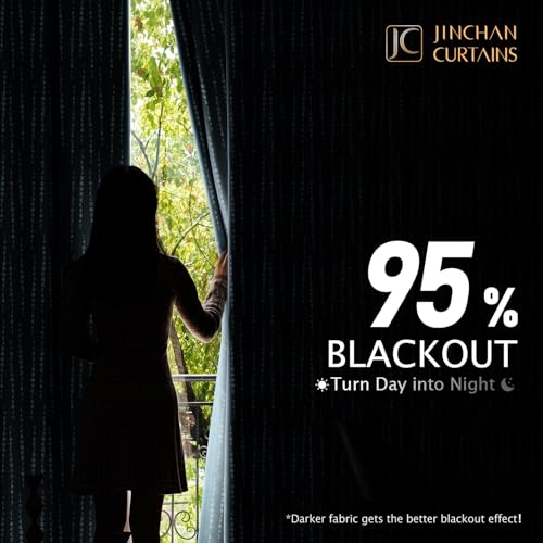 jinchan Boho Blackout Curtains 63 Inch Length Moon Phase Printed Drapes | Blue Farmhouse Curtains for Bedroom Living Room Back Tab Drapes Room Darkening Window Treatments 2 Panels - color: Luna | Blue, size: 52"W x 63"L (Pack of 2)