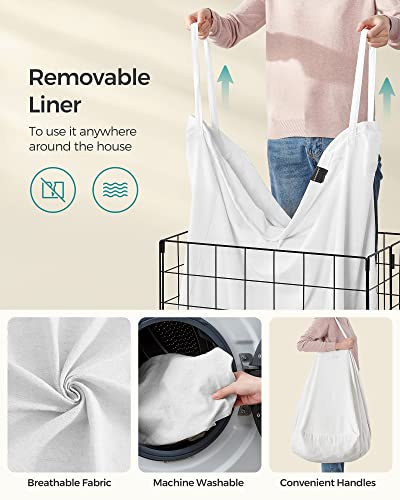 SONGMICS Laundry Hamper, Collapsible, 29 Gal. (110L) | Laundry Basket, Clothes Hamper, White and Black, STOUT Collection ULCB111W01 - color: Cream White, size: 110 L