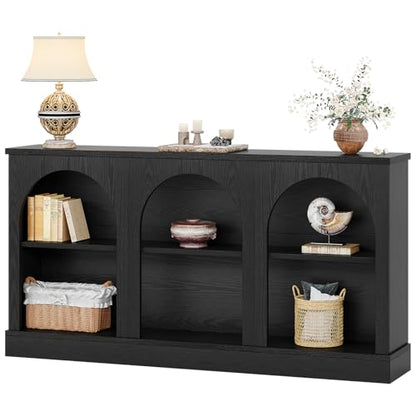 Tribesigns Black Console Table with Storage, 63" Long Arched Entryway Table | 3 Tier Wooden Farmhouse Rectangular Sofa Table Behind The Couch for Entrance, Hallway, Foyer, Living Room - color: Black