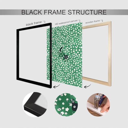 Black Cat Canvas Wall Art, Cute Cat In Daisies Meadow Aesthetic Poster, Adorable Animal Picture Rich Green Print Painting for Bedroom, Nursery Wall Decor Pet Lover Gift 12x16in Framed - color: Cat 02, size: 16"L x 12"W, style: Framed