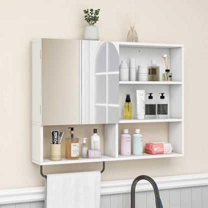 Bathroom Wall Cabinet with Mirror & Towel Bar, White - color: White-with Mirror