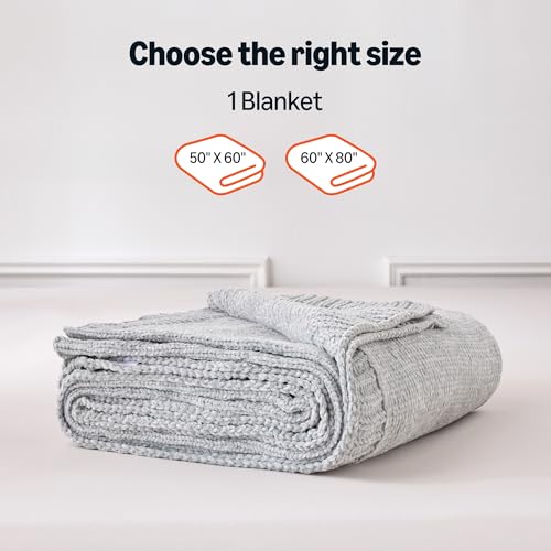 Amazon Basics Chunky Chenille Knit Throw Blanket for Couch, Bed and Sofa, Soft and Warm Lightweight Jersey, 60"×80", Grey - color: Grey, size: 60×80in.