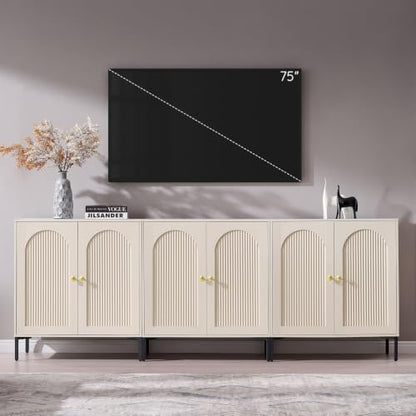IFBUY 92.63" W Mid Century Modern TV Stands for Living Room, Cream - color: Cream, size: 15.75"D x 92.63"W x 34"H