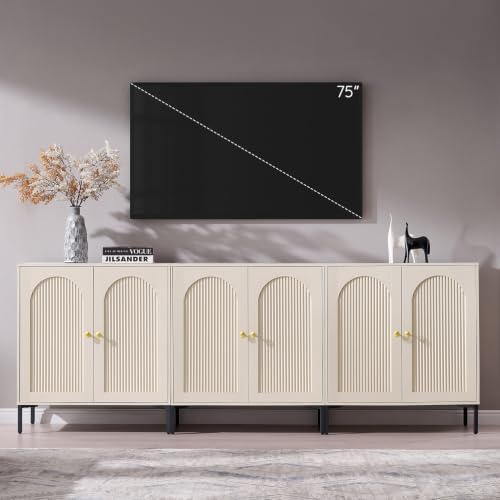 IFBUY 92.63" W Mid Century Modern TV Stands for Living Room, Cream - color: Cream, size: 15.75"D x 92.63"W x 34"H
