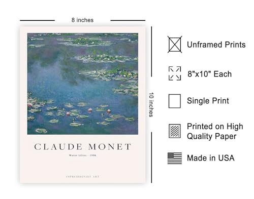 Poster Master Monet Poster - Retro Impressionism Print - Water Lilies, Watercolor, Abstract, Colorful, Aesthetic - 8x10 UNFRAMED Wall Art - Gift for Artist, Friend - Wall Decor for Home, Office, Dorm - color: Style-10, size: 8"L x 10"W