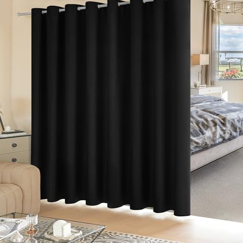 Deconovo Room Divider Curtains for Living Room 96 Inches Long, Door Curtain | Sliding Door Curtain 1 Panel, Wide Blackout Curtain, Privacy Drape for Patio Door, Black, 100 x 96 Inch - color: Black, size: 100"W x 96"L (Pack of 1)