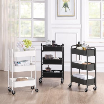 SunnyPoint 3-Tier Delicate Compact Rolling Metal Storage Organizer - Mobile Utility Cart Kitchen/Under Desk Cart with Caster Wheels (Gray, 15.35" X 10.24" X 26.8"H) - color: Grey