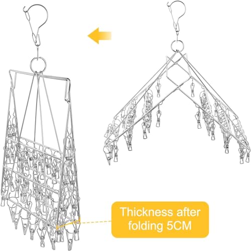 Folding Sock Dryer with 52 Peg, Stainless Steel Swivel Drying Rack Windproof Hook for Sock, Underwear, Lingerie, Sheet and All Small Item