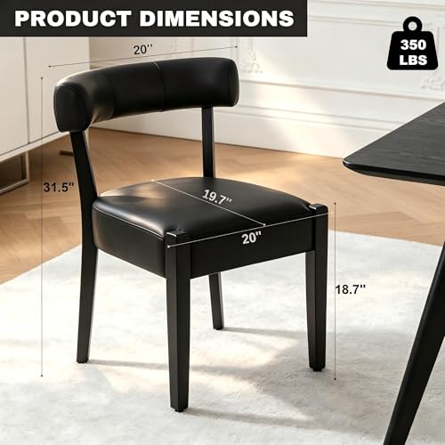 RNKSFX Black Dining Chairs Set of 2, Faux Leather Upholstered Kitchen & Dining Room Chairs, Mid Century Modern Wooden Dining Chairs Farmhouse Oversized Sturdy Rounded Chairs Curved Back - color: Black