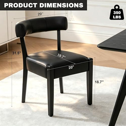 RNKSFX Black Dining Chairs Set of 2, Faux Leather Upholstered Kitchen & Dining Room Chairs, Mid Century Modern Wooden Dining Chairs Farmhouse Oversized Sturdy Rounded Chairs Curved Back - color: Black