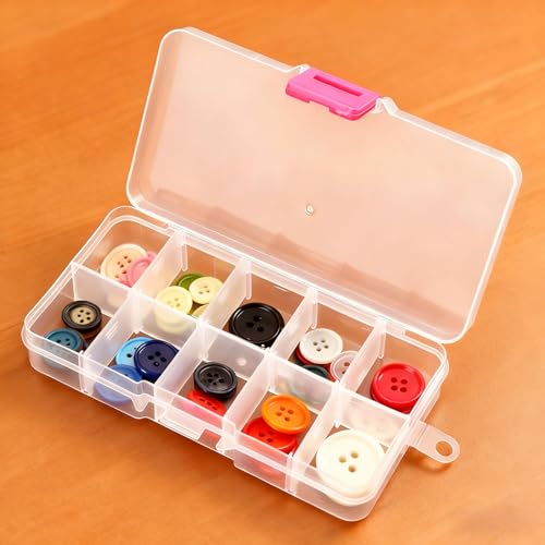 32 Pack 10 Grid Plastic Jewelry Organizer Box, 5 x 2.5 Inch Plastic Box with Removable Dividers Clear Divider Storage Boxes for Beads, Jewelry and DIY Crafts