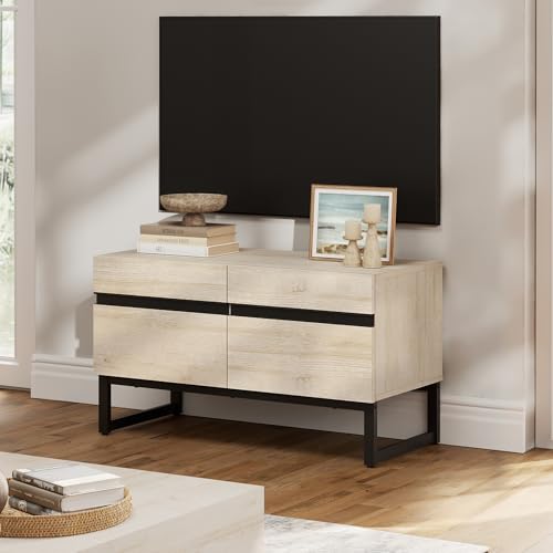 WAMPAT Modern TV Stand for 26-40 Inch TVs, Wood Entertainment Center with Metal Base Storage Cabinets, Media TV Console for Living Room, Light Oak, 1Pcs - color: Light Oak, size: 1 Pcs