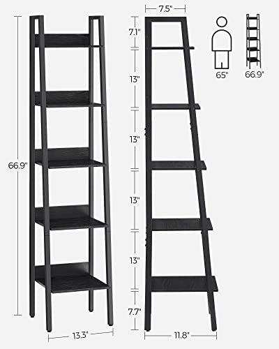 VASAGLE Bookshelf, 5-Tier Narrow Book Shelf, 11.8 x 13.3 x 66.9 Inches, Ladder Shelf for Home Office, Living Room, Bedroom, Kitchen, Ebony Black and Ink Black ULLS109B56 - color: Ebony Black + Ink Black, size: 5 Tiers (13.3"W), style: With back panels