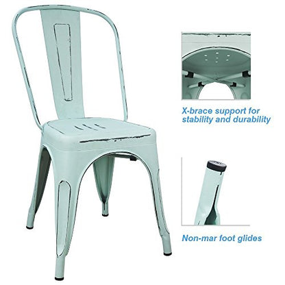Devoko Metal Indoor-Outdoor Chairs Distressed Style Kitchen Dining Chairs Stackable Side Chair with Back Set of 4 (Blue) - color: Blue