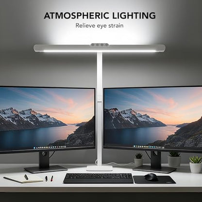 LED Desk Lamp for Home Office with Base, 28.2" Adjustable Gooseneck Swing Arm Bright Desk Light, Dimmable Architect Table Lamp for Desktop Computer Light, Reading, Study, Workbench（White） - color: White