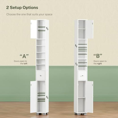 Bathroom Cabinet, Narrow Bathroom Storage Cabinet with 5 Adjustable Shelves & Drawer, Freestanding Cupboard for Small Spaces, White - color: White-5 Shelves